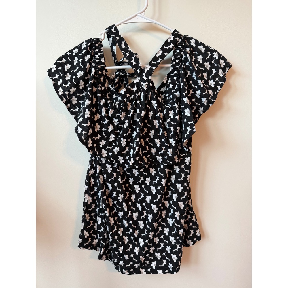 Michael Michael Kors Floral Off-the-Shoulder Ruffle Top Black White Medium NEW